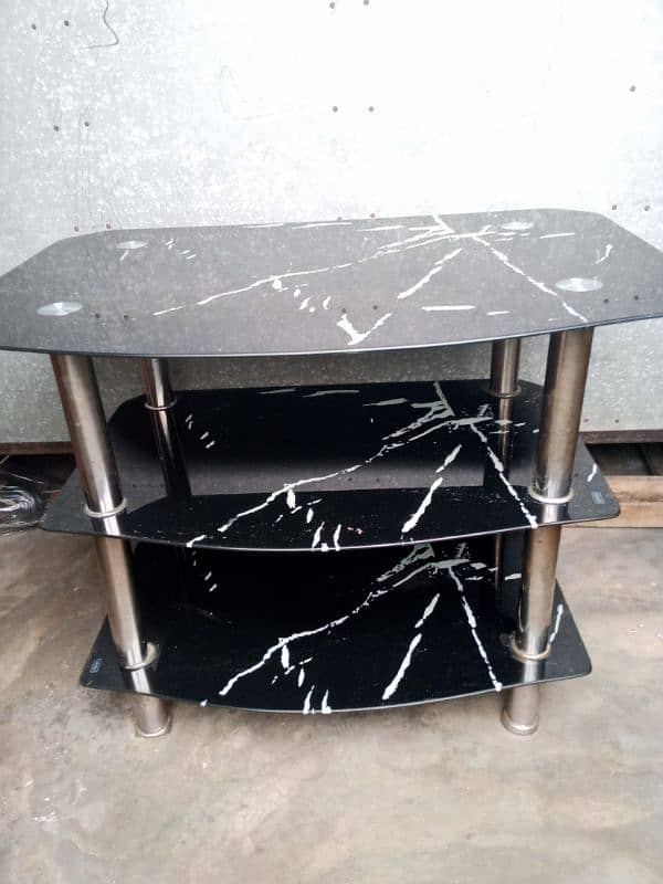 Modern Glass TV Trolley with Marble Pattern and Steel Frame 0