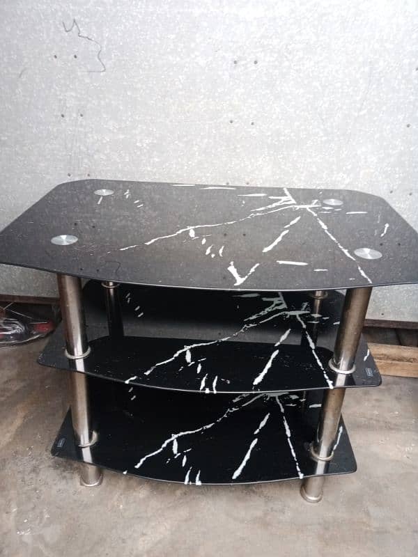 Modern Glass TV Trolley with Marble Pattern and Steel Frame 2