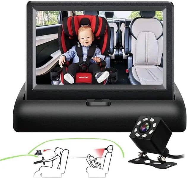 Baby Car Mirror, 4.3'' HD Night Vision Function Car Mirror Display, 0