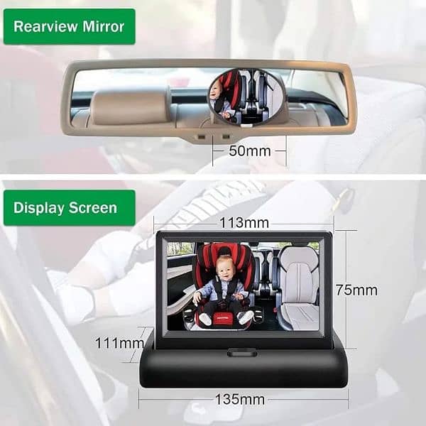 Baby Car Mirror, 4.3'' HD Night Vision Function Car Mirror Display, 4