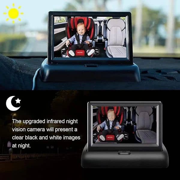 Baby Car Mirror, 4.3'' HD Night Vision Function Car Mirror Display, 6