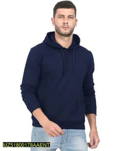 Men stiched fleece plain hoodie 'blue'