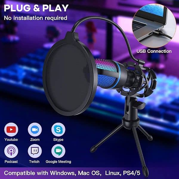 RGB Condenser Wired Microphone for PC Laptop Gaming 5