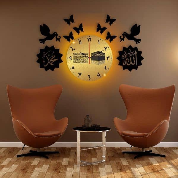 1pc Islamic Calligraphy Analogue Wall Clock with Light 3