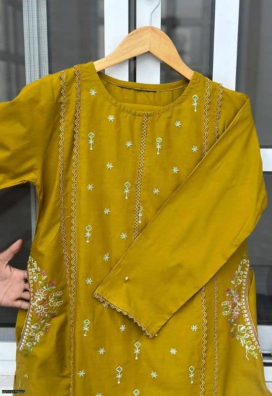 2 Pcs Women's Stitched Linen Embroidered Suit 0