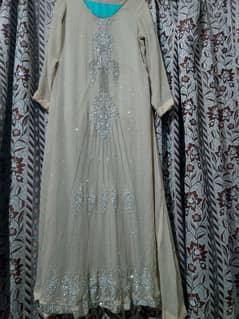 Elegant Beige gerogete maxi with turquoise blue shade duppata