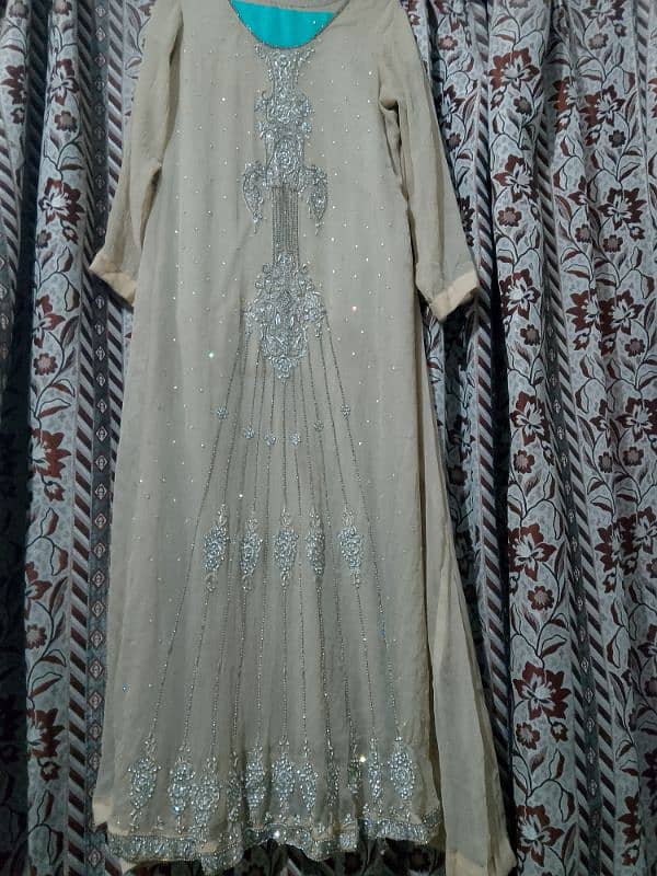 Elegant Beige gerogete maxi with turquoise blue shade duppata 0