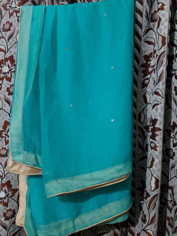 Elegant Beige gerogete maxi with turquoise blue shade duppata 2