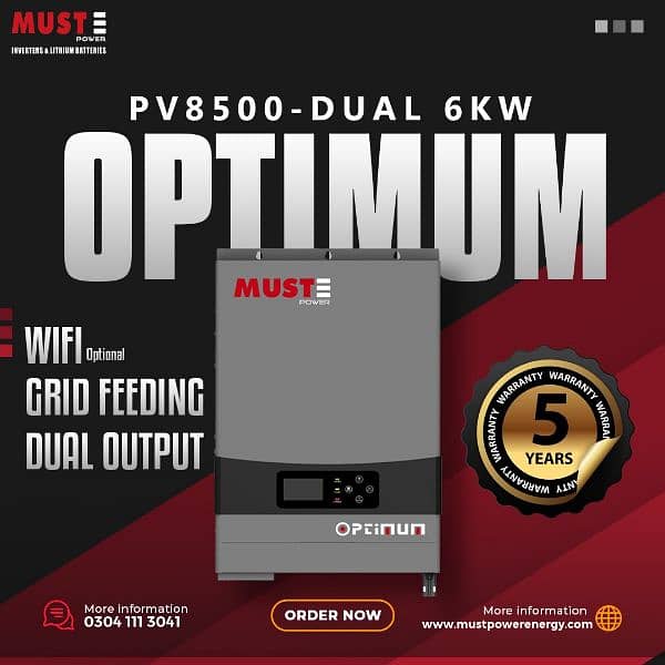 Must Power Optimum 6kw Dual  Hybrid Solar Inverter 0