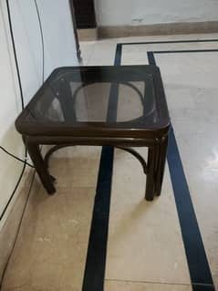 wooden table with mirror