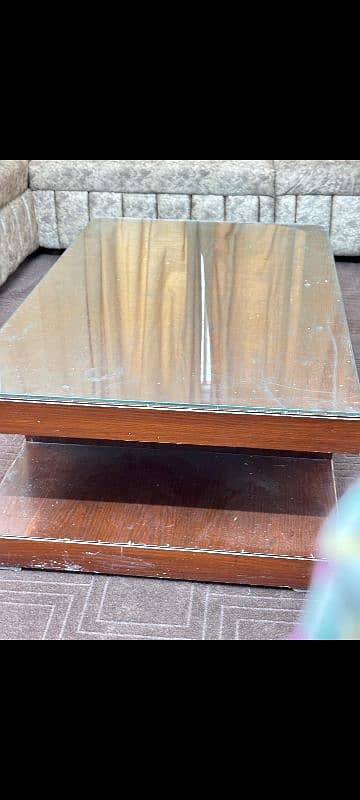 center Table plywood lasani with glass top 1