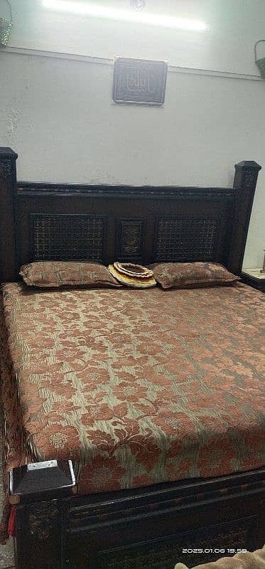 double bed with 2 side tables dressing table and theeepiece almarah 0