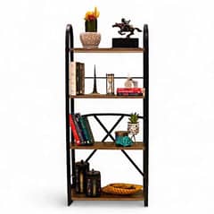 Brown 4 Tiers Foldable Bookshelf with screwless assembly, Bookcase,