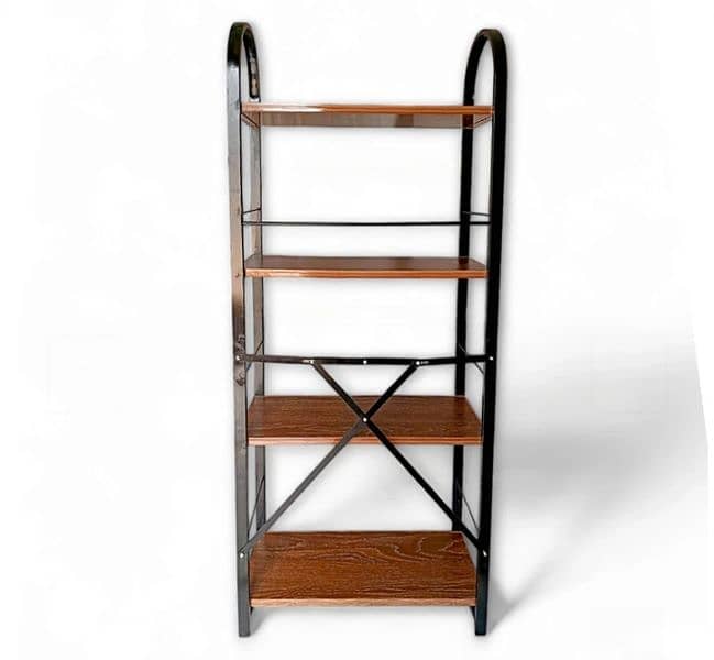 Brown 4 Tiers Foldable Bookshelf with screwless assembly, Bookcase, 1