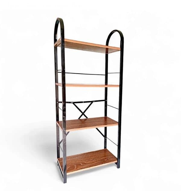 Brown 4 Tiers Foldable Bookshelf with screwless assembly, Bookcase, 2