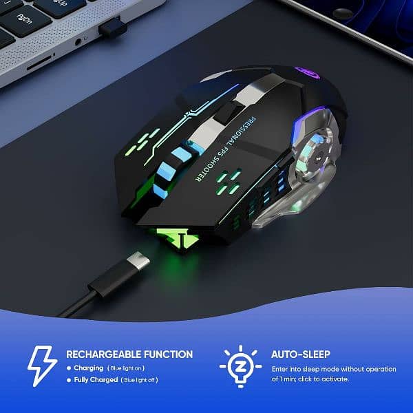 "RGB Wireless Gaming Mouse | Silent Click | Rechargeable Dual Mode" 2