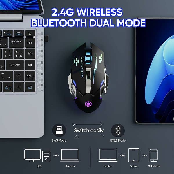 "RGB Wireless Gaming Mouse | Silent Click | Rechargeable Dual Mode" 3