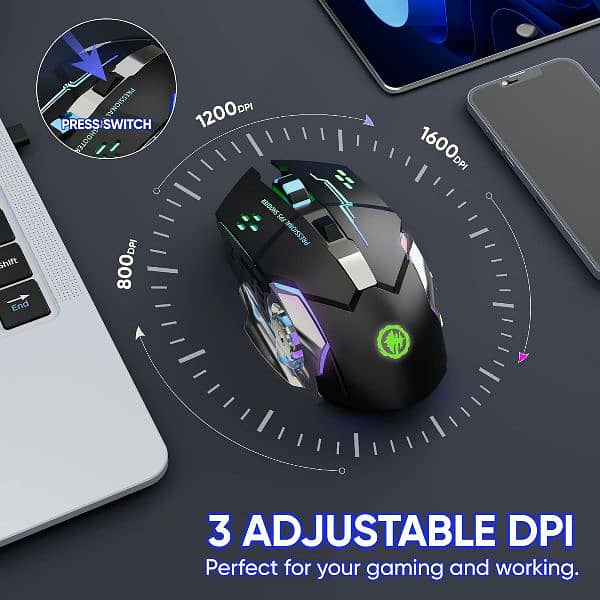 "RGB Wireless Gaming Mouse | Silent Click | Rechargeable Dual Mode" 5