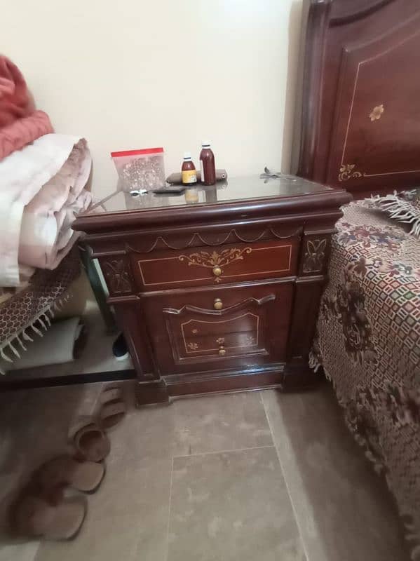 Wooden Bed with side tables and mattress available for sale 4