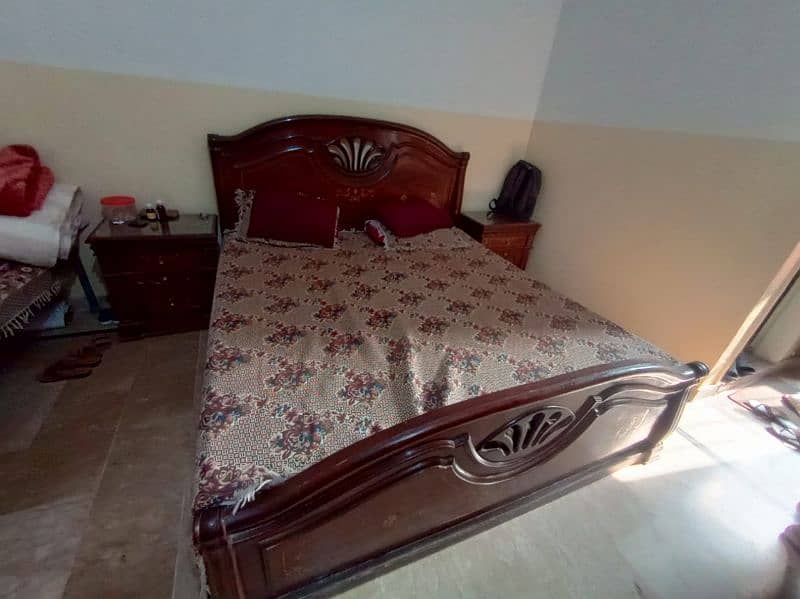 Wooden Bed with side tables and mattress available for sale 3