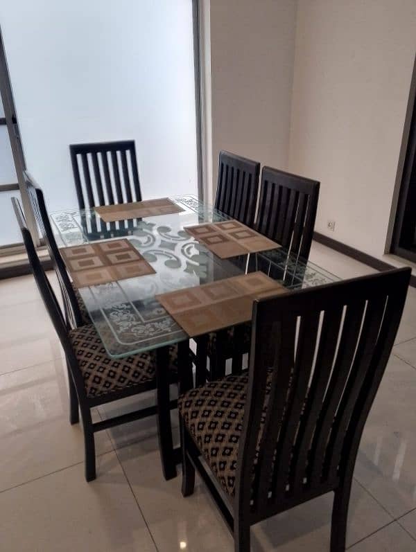 6 Chair Glass and Wooden Dining Table 0