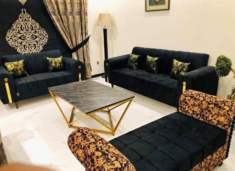 Sofa Set 6 Seater Black + Table 1