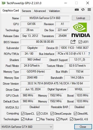 NVIDIA GTX 660 2GB GigaByte 2