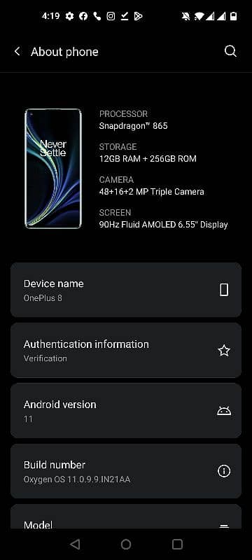 One plus 8 12GB RAM 256GB SNAPDRAGON 865 0