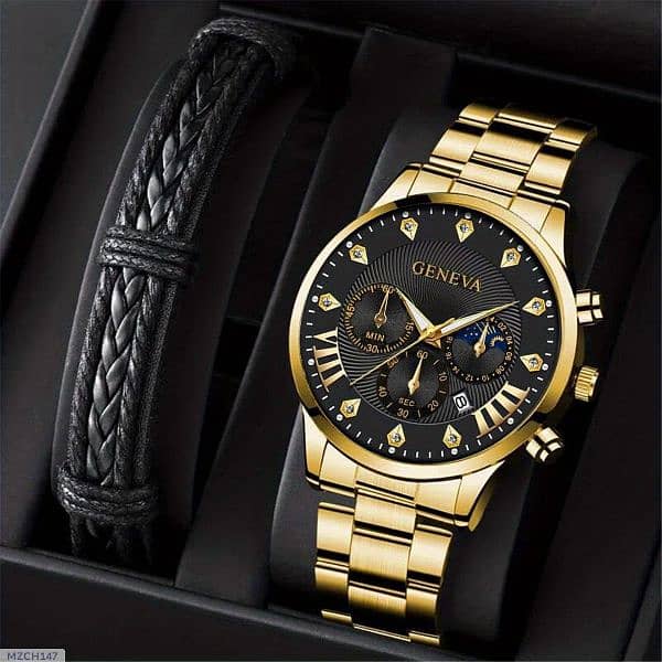 men's Diamond steel watch business quartz with sun moon&star clender 3