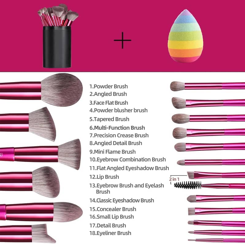 WET SKY - Makeup Brush Set 18-Pieces Premium Includes synthetic founda 3