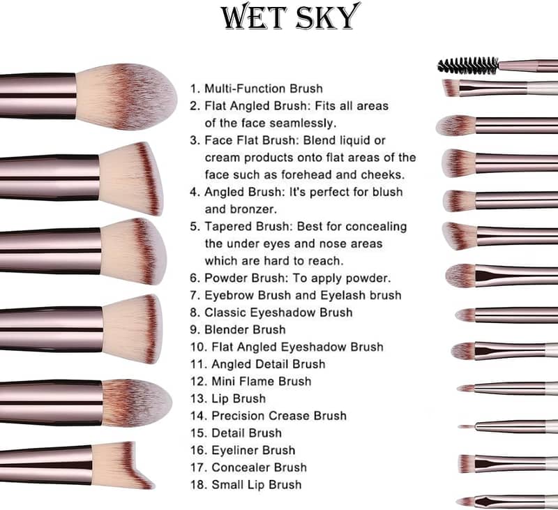 WET SKY - Makeup Brush Set 18-Pieces Premium Includes synthetic found 2