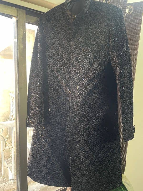 New velvet black sherwani set 0