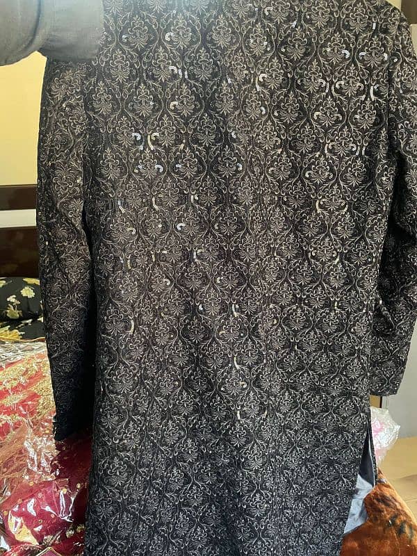 New velvet black sherwani set 1