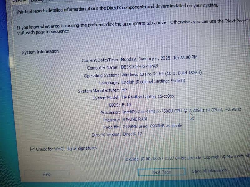 HP laptop core i7 8 gb Ram with SSG 230Gb Battery health weak 0