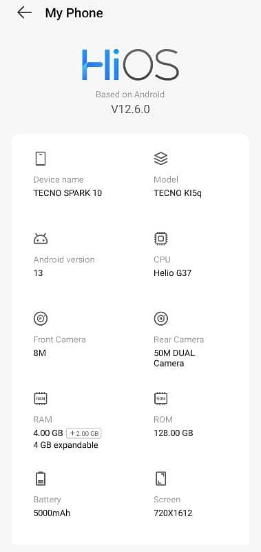 Tecno spark 10 ram 4+2+4 expandable rom 128 with box 5