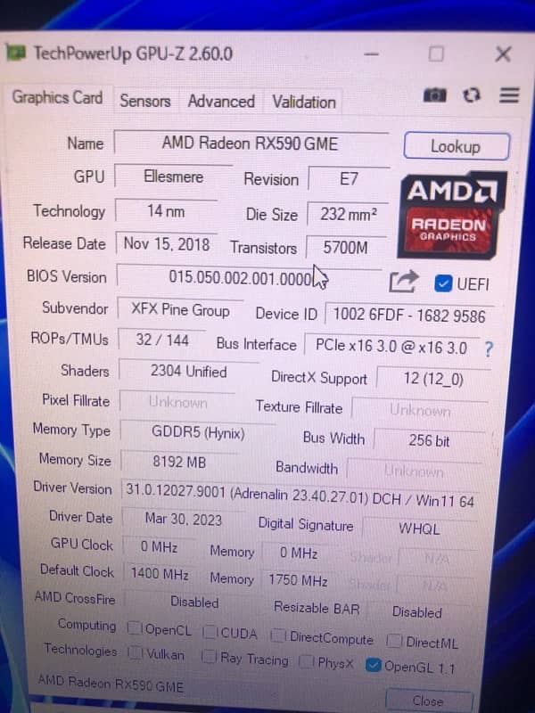 AMD RX590 gme XFX 8gb graphic card 7