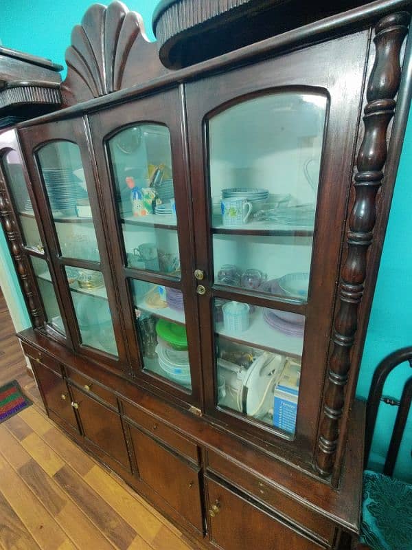 Big wooden and glass cabinet(polished recently). 1