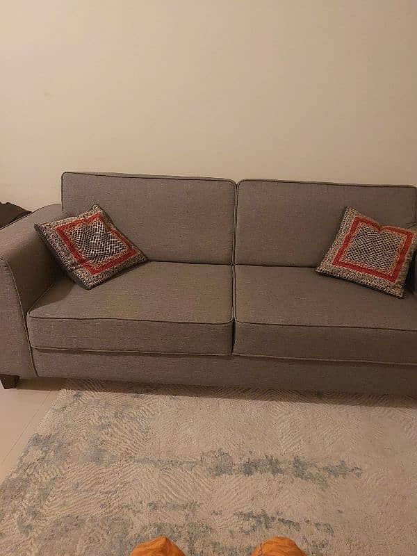 sofa set grey and blue 3 seater . used but in mint condition . 1