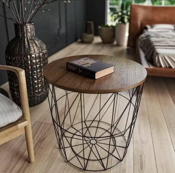 Coffee Table Metal Wire Removable Wood Top Storage Basket 0