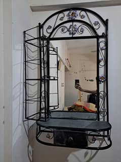 Wall Mirror with Black Metal Frame and Hanging Stand