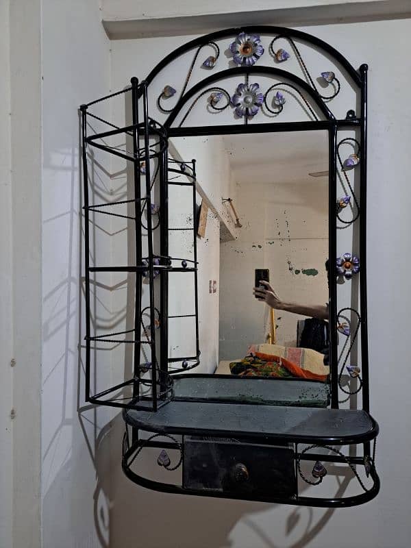 Wall Mirror with Black Metal Frame and Hanging Stand 0