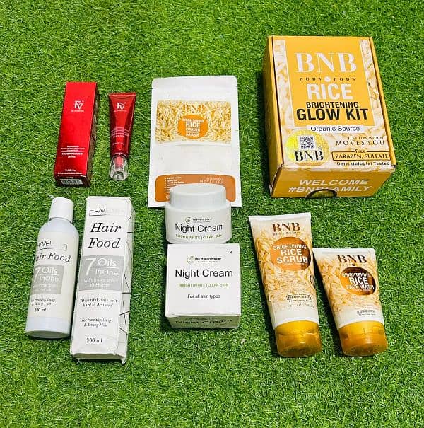 BNB rice extract kit with hair food oil,night cream and FV foundation 0