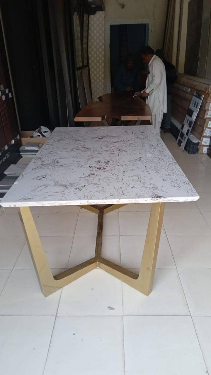 Marble Dinning Table with chairs and puffy/sethi 2