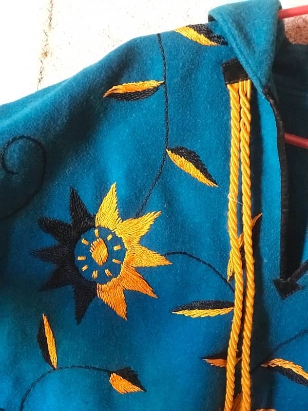 blue capshawal with hand embroidery 1