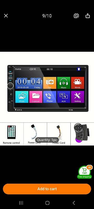 MP5 Player 7" Touch Screen with Remote & Steering Remote USB,AUX ,card 0