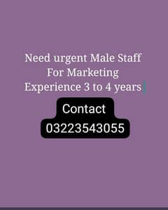 Urgent need male staff for marketing