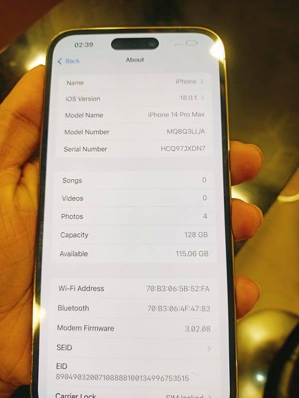 Iphone 14 pro max 128 Gb Jv Condition10/10 Battery health 82 Gold Clr. 5