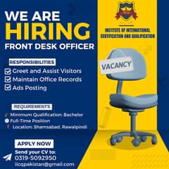  We Are Hiring: Female Front Desk Officer (Min Qualification: Bachel