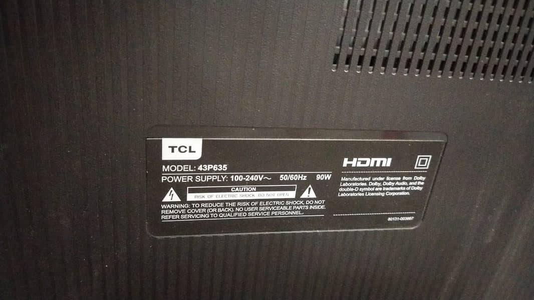 TCL Model 43P635, 43 " 4K Smart LED with Google TV 4