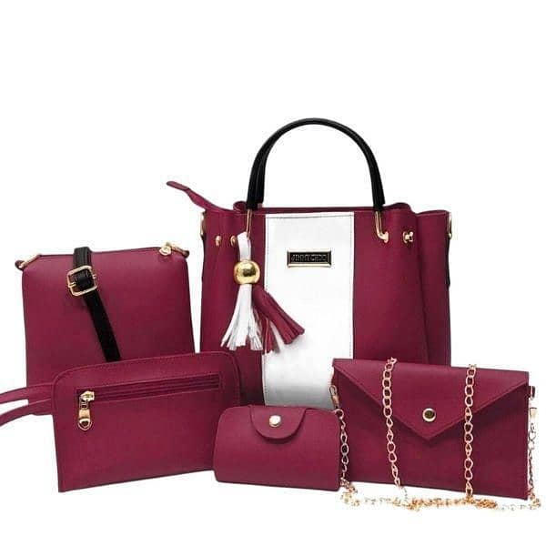 stylish women's pu leather Handbag set 5 pcs free home delivery 0